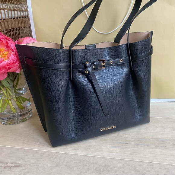 Michael Kors Large Emilia tote bag purse black pebble leather - Picture 14 of 15